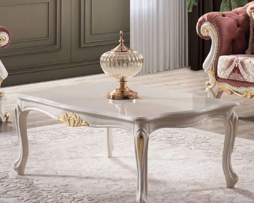 Casa Padrino Luxus Barock Couchtisch Weiß / Gold - Handgefertigter Massivholz Wohnzimmertisch im Barockstil - Edle Wohnzimmer Möbel im Barockstil