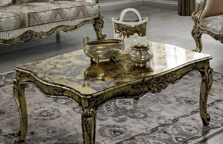 Casa Padrino Luxus Barock Couchtisch Gold / Schwarz - Handgefertigter Massivholz Wohnzimmertisch - Prunkvolle Massivholz Wohnzimmer Möbel im Barockstil