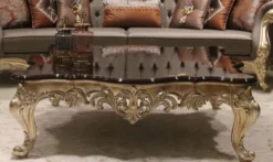 Casa Padrino Luxus Barock Couchtisch Dunkelbraun / Gold 145 x 145 x H. 45 cm - Prunkvoller Massivholz Wohnzimmertisch mit edlen Verzierungen - Barock Wohnzimmer Möbel