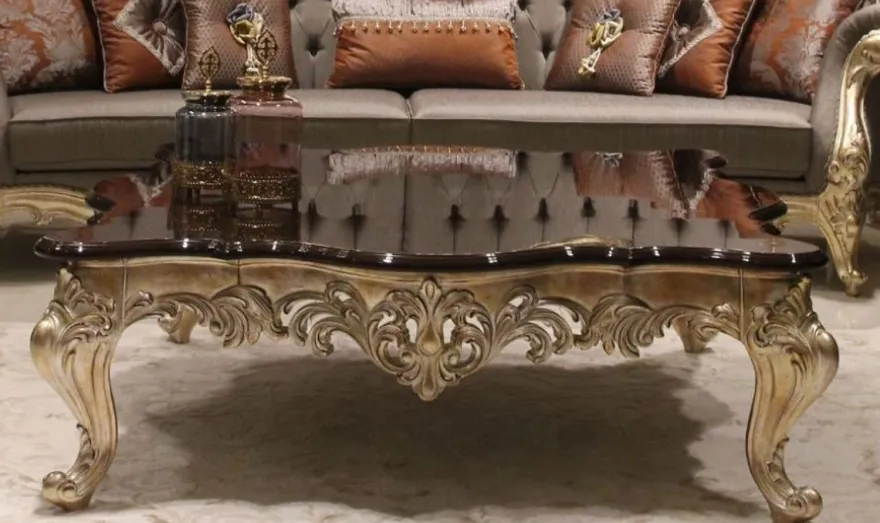 Casa Padrino Luxus Barock Couchtisch Dunkelbraun / Gold 145 x 145 x H. 45 cm - Prunkvoller Massivholz Wohnzimmertisch mit edlen Verzierungen - Barock Wohnzimmer Möbel