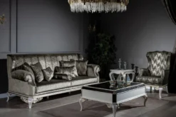 Casa Padrino Luxus Barock Couchtisch Weiß / Gold 122 x 85 x H. 48 cm - Edler Massivholz Wohnzimmertisch mit Glasplatte - Barock Wohnzimmer Möbel