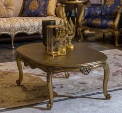 Casa Padrino Luxus Barock Couchtisch Gold 129 x 81 x H. 45 cm - Ovaler Massivholz Wohnzimmertisch - Barockstil Möbel