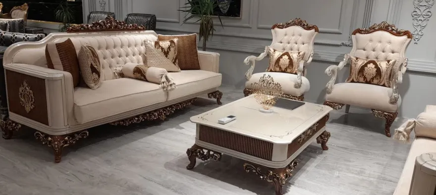 Casa Padrino Luxus Barock Couchtisch Beige / Grau / Braun / Gold - Prunkvoller Massivholz Wohnzimmertisch im Barockstil - Barock Wohnzimmer Möbel - Edel & Prunkvoll