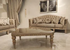 Casa Padrino Luxus Barock Couchtisch Gold / Grau / Gold - Prunkvoller Wohnzimmertisch im Barockstil - Barockstil Wohnzimmer Möbel - Barock Einrichtung - Barock Möbel - Luxus Möbel im Barockstil