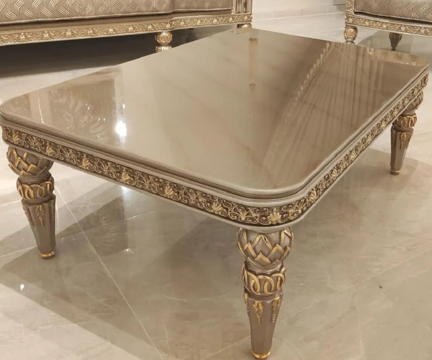 Casa Padrino Luxus Barock Couchtisch Gold / Grau / Gold - Prunkvoller Wohnzimmertisch im Barockstil - Barockstil Wohnzimmer Möbel - Barock Einrichtung - Barock Möbel - Luxus Möbel im Barockstil