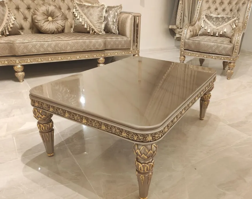 Casa Padrino Luxus Barock Couchtisch Gold / Grau / Gold - Prunkvoller Wohnzimmertisch im Barockstil - Barockstil Wohnzimmer Möbel - Barock Einrichtung - Barock Möbel - Luxus Möbel im Barockstil