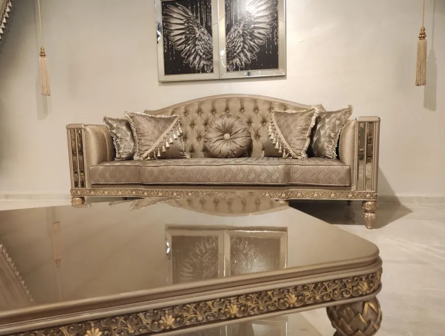 Casa Padrino Luxus Barock Couchtisch Gold / Grau / Gold - Prunkvoller Wohnzimmertisch im Barockstil - Barockstil Wohnzimmer Möbel - Barock Einrichtung - Barock Möbel - Luxus Möbel im Barockstil