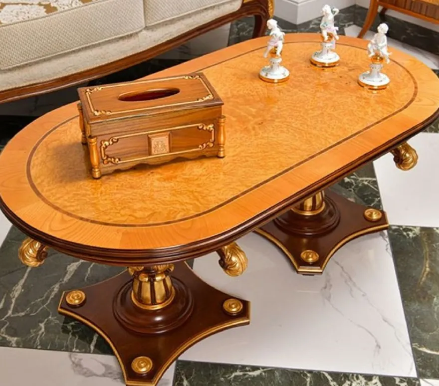 Casa Padrino Luxus Barock Couchtisch Naturfarben / Braun / Gold 125 cm - Barock Möbel - Made in Italy