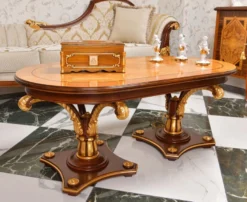 Casa Padrino Luxus Barock Couchtisch Naturfarben / Braun / Gold 125 cm - Barock Möbel - Made in Italy