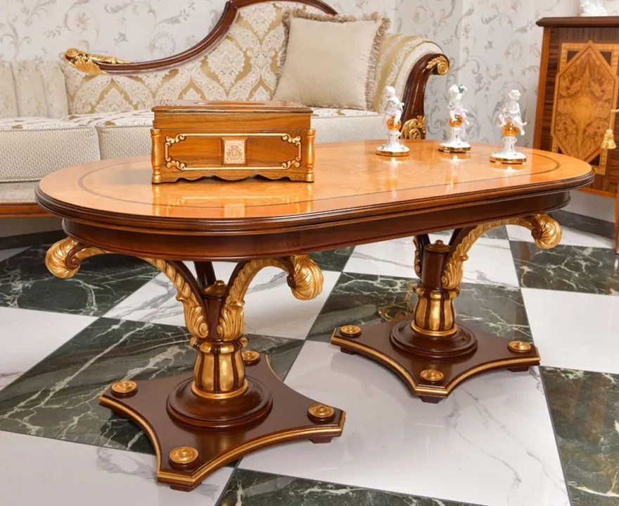 Casa Padrino Luxus Barock Couchtisch Naturfarben / Braun / Gold 125 cm - Barock Möbel - Made in Italy