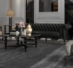 Casa Padrino Luxus Barock Couchtisch Schwarz Ø 114 x H. 47 cm - Runder Massivholz Wohnzimmertisch - Edle Barock Wohnzimmer Möbel