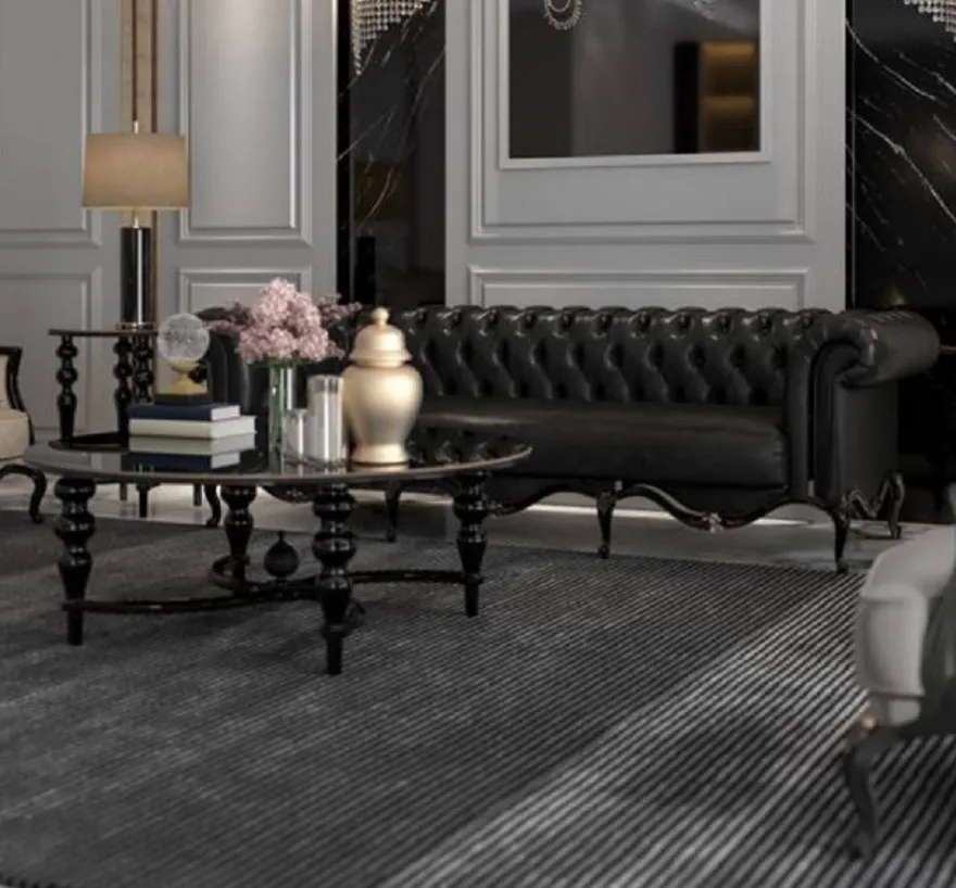 Casa Padrino Luxus Barock Couchtisch Schwarz Ø 114 x H. 47 cm - Runder Massivholz Wohnzimmertisch - Edle Barock Wohnzimmer Möbel