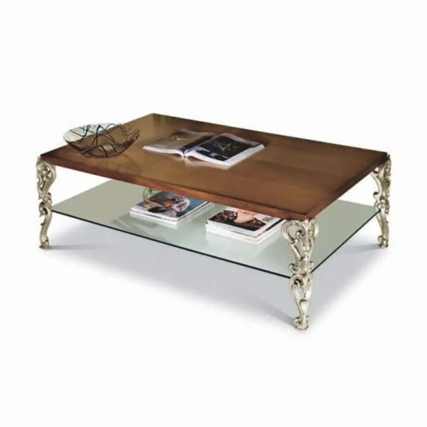 Casa Padrino Luxus Barock Couchtisch Braun / Silber 123 cm - Italienische Barockstil Möbel