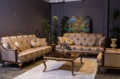 Casa Padrino Luxus Barock Couchtisch Braun / Gold 129 x 94 x H. 46 cm - Eleganter Massivholz Wohnzimmertisch - Barock Wohnzimmer Möbel
