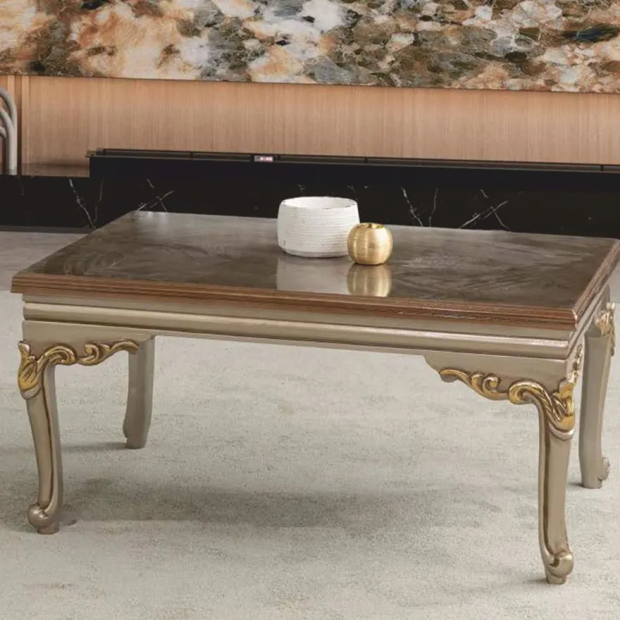 Casa Padrino Luxus Barock Couchtisch Grau / Gold 103 cm - Barock Wohnzimmer Möbel