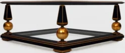 Casa Padrino Luxus Barock Couchtisch Schwarz / Antik Gold 113 x 113 x H. 47 cm - Prunkvoller Massivholz Wohnzimmertisch mit Glasplatten - Barock Wohnzimmer Möbel
