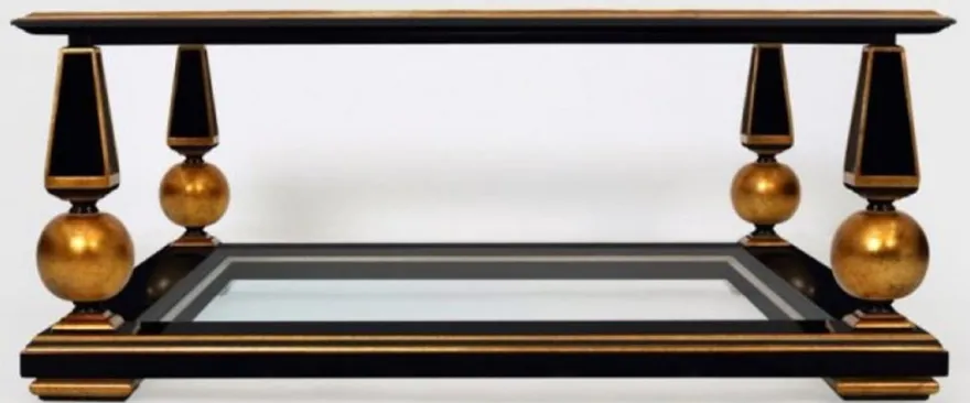 Casa Padrino Luxus Barock Couchtisch Schwarz / Antik Gold 113 x 113 x H. 47 cm - Prunkvoller Massivholz Wohnzimmertisch mit Glasplatten - Barock Wohnzimmer Möbel
