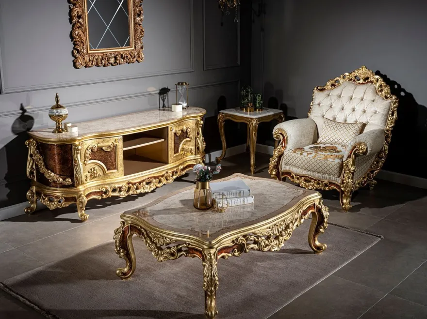Casa Padrino Luxus Barock Couchtisch Creme / Beige / Braun / Gold 120 x 82 x H. 47 cm - Edler Massivholz Wohnzimmertisch im Barockstil - Prunkvolle Barock Möbel
