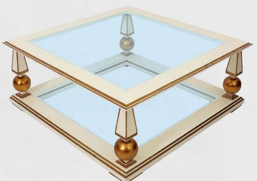 Casa Padrino Luxus Barock Couchtisch Weiß / Antik Gold 113 x 113 x H. 47 cm - Prunkvoller Massivholz Wohnzimmertisch mit Glasplatten - Barock Wohnzimmer Möbel