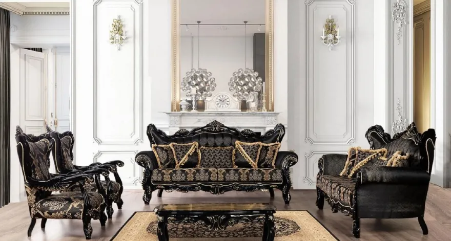 Casa Padrino Luxus Barock Couchtisch Schwarz / Gold - Massivholz Wohnzimmertisch im Barockstil - Barock Wohnzimmer Möbel - Edel & Prunkvoll
