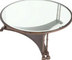 Casa Padrino Luxus Barock Couchtisch mit Glasplatte Bronze Ø 96 x H. 36,5 cm