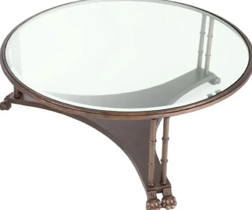 Casa Padrino Luxus Barock Couchtisch mit Glasplatte Bronze Ø 96 x H. 36,5 cm