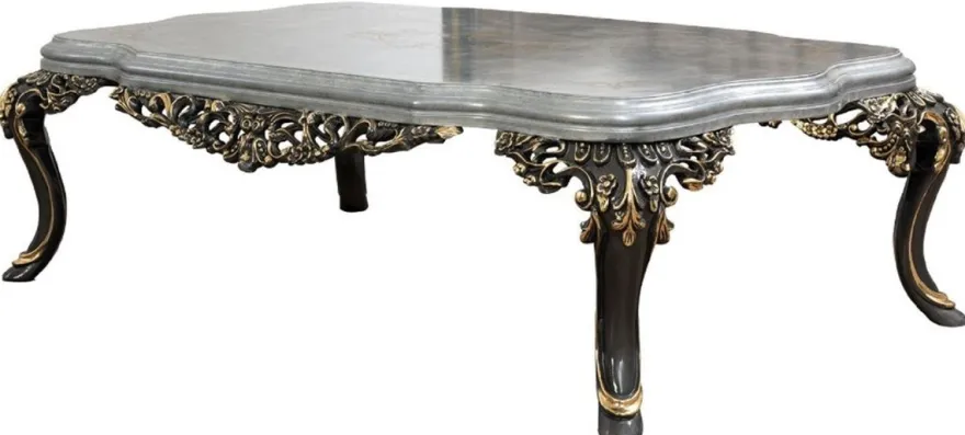 Casa Padrino Luxus Barock Couchtisch Silber / Grau / Gold - Prunkvoller Massivholz Wohnzimmertisch im Barockstil - Barock Wohnzimmer Möbel - Edel & Prunkvoll