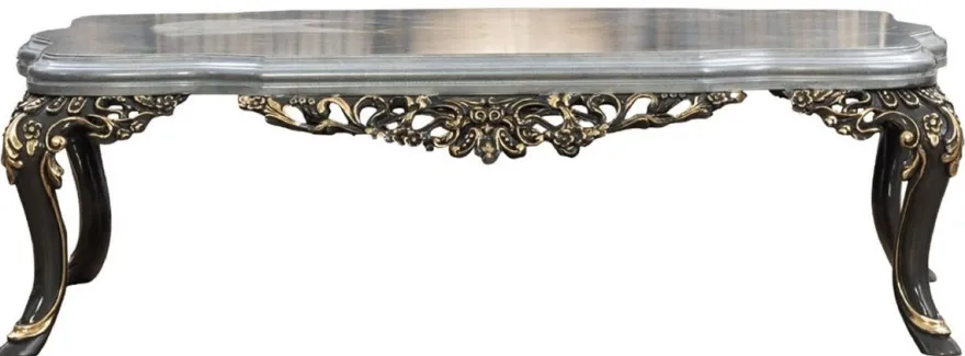 Casa Padrino Luxus Barock Couchtisch Silber / Grau / Gold - Prunkvoller Massivholz Wohnzimmertisch im Barockstil - Barock Wohnzimmer Möbel - Edel & Prunkvoll