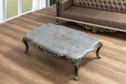 Casa Padrino Luxus Barock Couchtisch Silber / Grau / Gold - Prunkvoller Massivholz Wohnzimmertisch im Barockstil - Barock Wohnzimmer Möbel - Edel & Prunkvoll