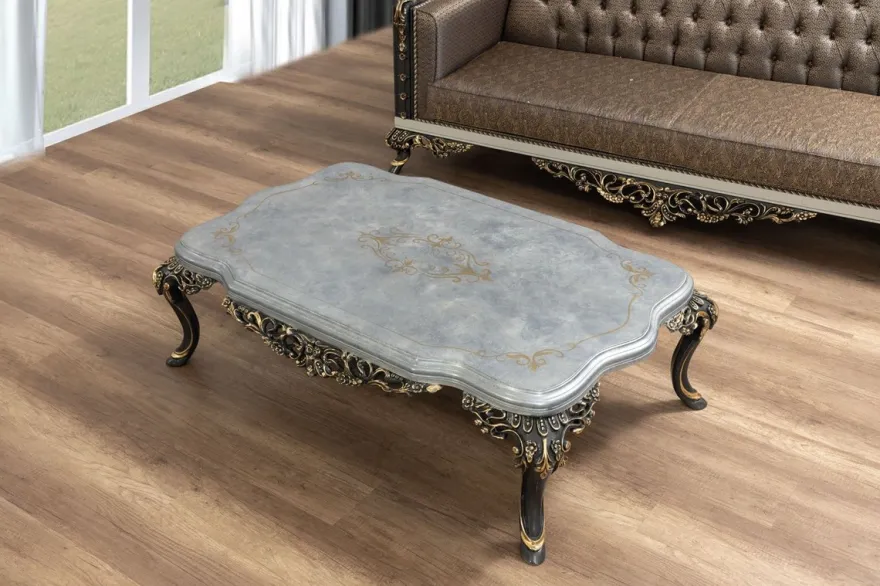 Casa Padrino Luxus Barock Couchtisch Silber / Grau / Gold - Prunkvoller Massivholz Wohnzimmertisch im Barockstil - Barock Wohnzimmer Möbel - Edel & Prunkvoll
