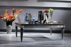 Casa Padrino Luxus Barock Couchtisch Schwarz / Silber 130 x 79 x H. 43 cm - Wohnzimmertisch im Barockstil