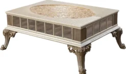 Casa Padrino Luxus Barock Couchtisch Creme / Weiß / Grau / Gold - Verspiegelter Barockstil Wohnzimmertisch - Luxus Möbel im Barockstil - Barockstil Wohnzimmer Möbel - Barock Möbel