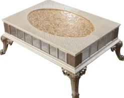 Casa Padrino Luxus Barock Couchtisch Creme / Weiß / Grau / Gold - Verspiegelter Barockstil Wohnzimmertisch - Luxus Möbel im Barockstil - Barockstil Wohnzimmer Möbel - Barock Möbel