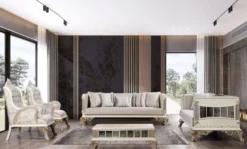 Casa Padrino Luxus Barock Couchtisch Creme / Weiß / Grau / Gold - Verspiegelter Barockstil Wohnzimmertisch - Luxus Möbel im Barockstil - Barockstil Wohnzimmer Möbel - Barock Möbel