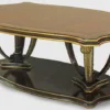 Casa Padrino Luxus Barock Couchtisch Braun / Gold 130 x 90 x H. 44 cm - Mahagoni Wohnzimmertisch mit dekorativen handgeschnitzten Federn - Edle Barockstil Wohnzimmer Möbel