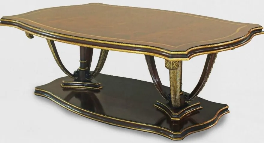 Casa Padrino Luxus Barock Couchtisch Braun / Gold 130 x 90 x H. 44 cm - Mahagoni Wohnzimmertisch mit dekorativen handgeschnitzten Federn - Edle Barockstil Wohnzimmer Möbel