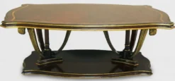 Casa Padrino Luxus Barock Couchtisch Braun / Gold 130 x 90 x H. 44 cm - Mahagoni Wohnzimmertisch mit dekorativen handgeschnitzten Federn - Edle Barockstil Wohnzimmer Möbel