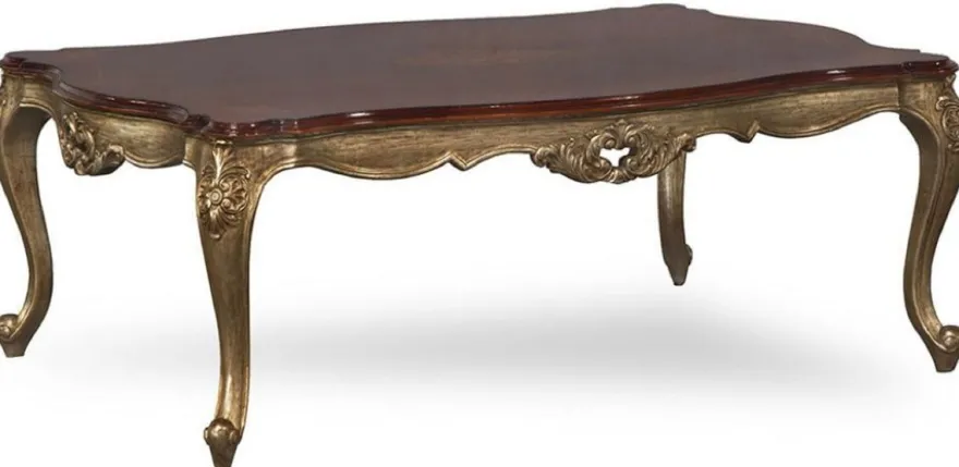 Casa Padrino Luxus Barock Couchtisch Dunkelbraun / Antik Gold - Handgefertigter Massivholz Wohnzimmertisch im Barockstil - Barock Wohnzimmer Möbel