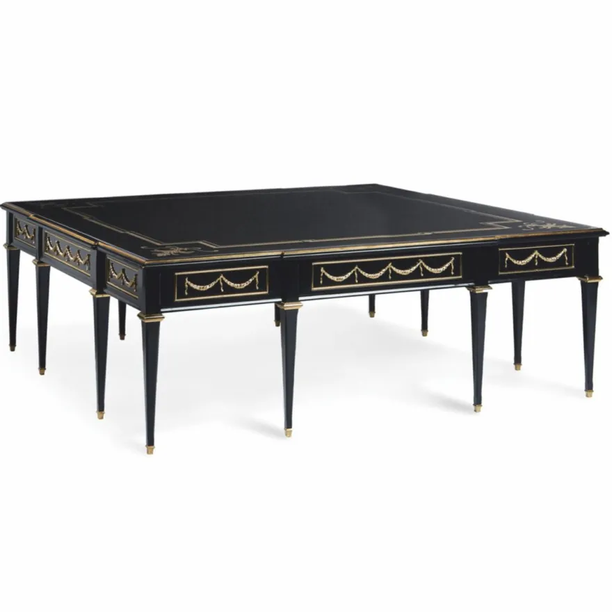 Casa Padrino Luxus Barock Couchtisch mit Glasplatte Schwarz / Gold 127 cm - Made in Italy