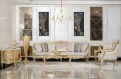 Casa Padrino Luxus Barock Couchtisch Gold / Creme / Weiß - Handgefertigter Massivholz Wohnzimmertisch im Barockstil - Luxus Wohnzimmer Möbel im Barockstil - Barock Möbel - Edel & Prunkvoll