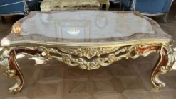 Casa Padrino Luxus Barock Couchtisch Weiß / Grau / Gold / Braun - Prunkvoller Massivholz Wohnzimmertisch im Barockstil - Prunkvolle Barock Möbel