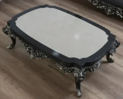Casa Padrino Luxus Barock Couchtisch Grau / Schwarz / Silber - Handgefertigter Massivholz Wohnzimmertisch - Prunkvolle Massivholz Wohnzimmer Möbel im Barockstil