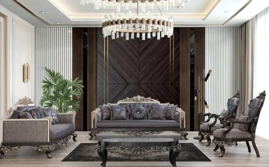 Casa Padrino Luxus Barock Couchtisch Grau / Schwarz / Silber - Handgefertigter Massivholz Wohnzimmertisch - Prunkvolle Massivholz Wohnzimmer Möbel im Barockstil