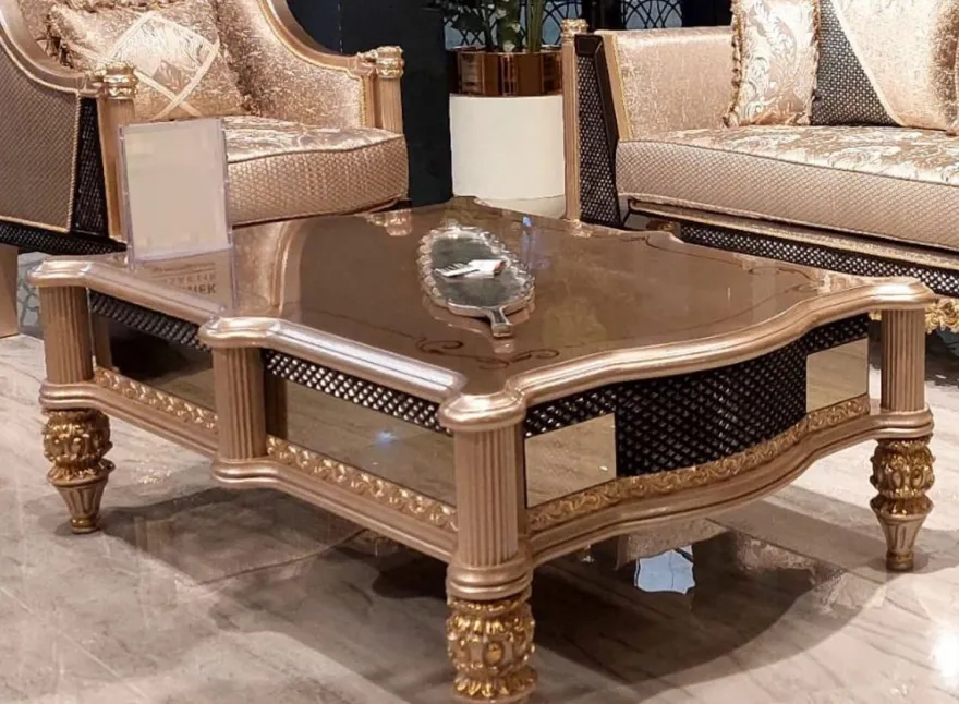 Casa Padrino Luxus Barock Couchtisch Grau / Schwarz / Gold - Handgefertigter Massivholz Wohnzimmertisch im Barockstil - Wohnzimmer Möbel im Barockstil - Barock Möbel - Edel & Prunkvoll