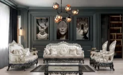Casa Padrino Luxus Barock Couchtisch Creme / Grau / Gold - Handgefertigter Massivholz Wohnzimmertisch - Prunkvolle Massivholz Wohnzimmer Möbel im Barockstil
