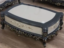 Casa Padrino Luxus Barock Couchtisch Creme / Grau / Gold - Handgefertigter Massivholz Wohnzimmertisch - Prunkvolle Massivholz Wohnzimmer Möbel im Barockstil