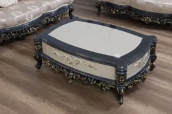 Casa Padrino Luxus Barock Couchtisch Creme / Grau / Gold - Handgefertigter Massivholz Wohnzimmertisch - Prunkvolle Massivholz Wohnzimmer Möbel im Barockstil