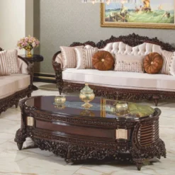 Casa Padrino Luxus Barock Couchtisch Dunkelbraun / Gold 180 cm - Prunkvoller Barockstil Wohnzimmertisch - Barock Wohnzimmer Möbel