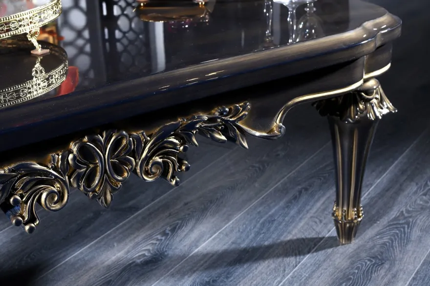 Casa Padrino Luxus Barock Couchtisch Blau / Gold / Schwarz 131 x 85 x H. 45 cm - Wohnzimmertisch im Barockstil