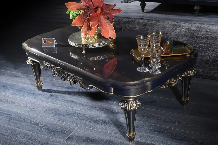 Casa Padrino Luxus Barock Couchtisch Blau / Gold / Schwarz 131 x 85 x H. 45 cm - Wohnzimmertisch im Barockstil